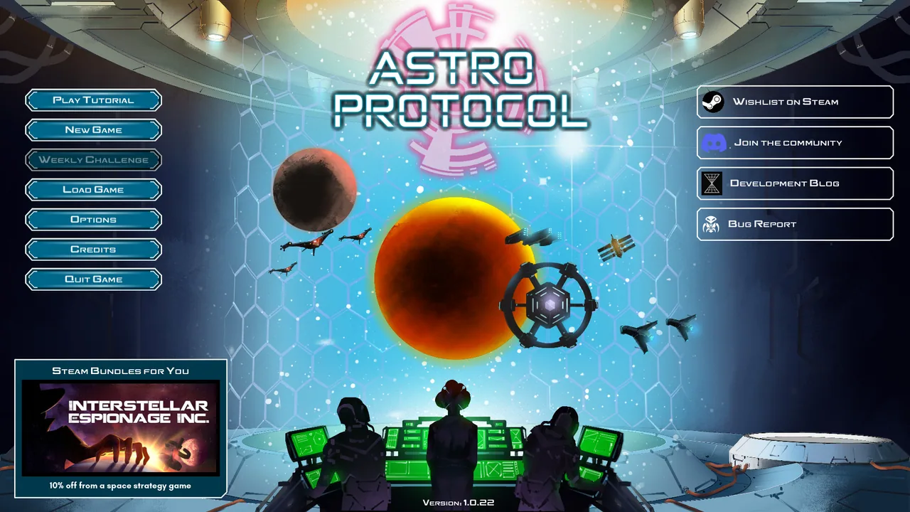 Astro Protocol: Main menu