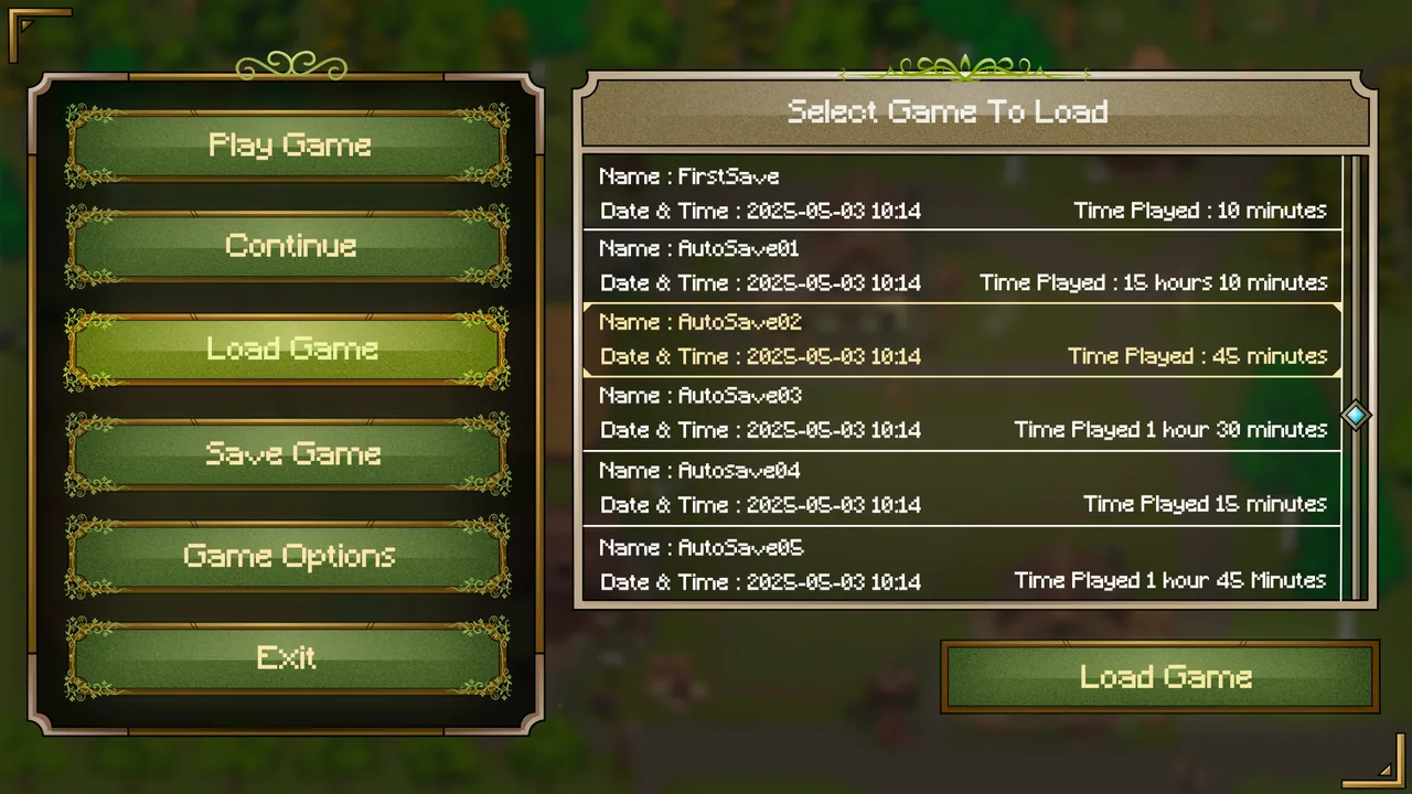 Elysoria: Echoes of Ascension: Load game