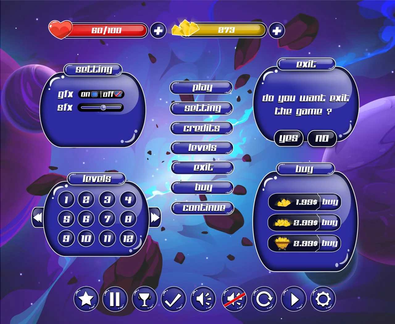 Cosmic Runner UI Kit: Core menus