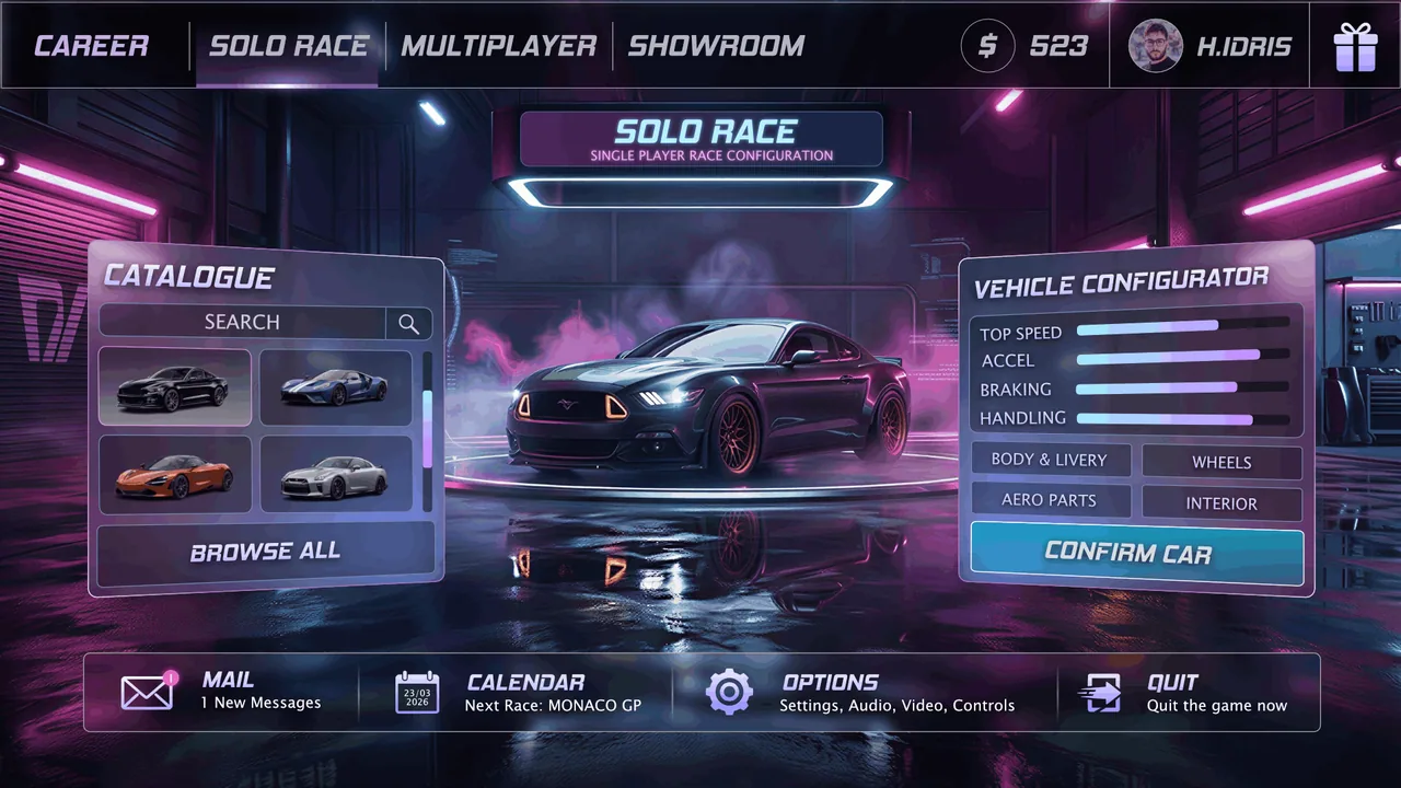 Nocturne Drive: Race configuration: the car