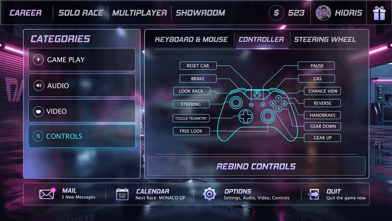 Nocturne Drive: Controls