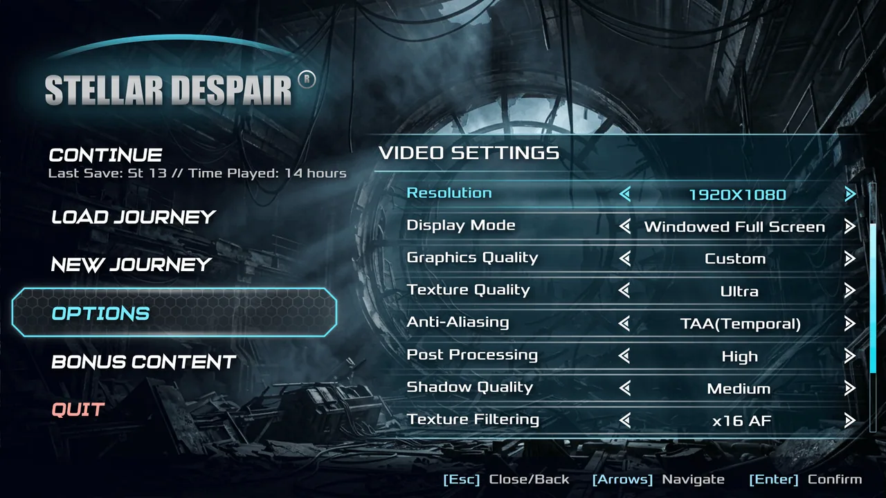 Stellar Despair: Settings