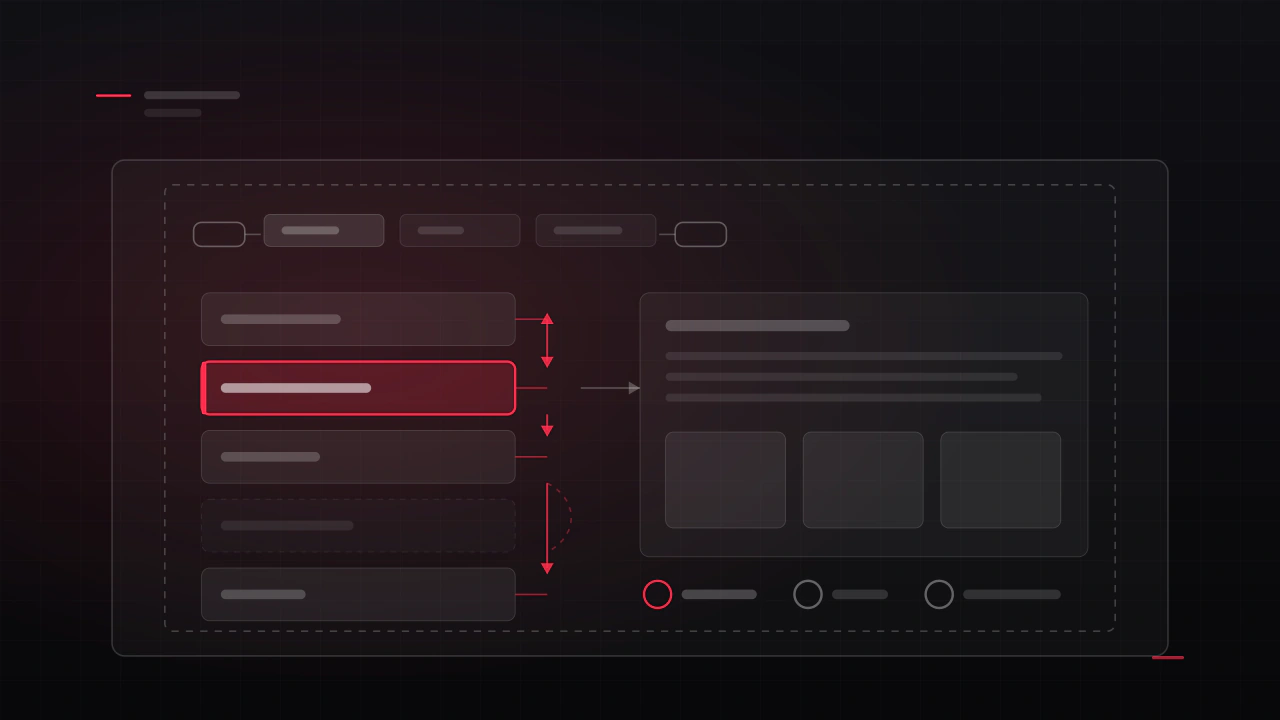 A menu screen with an explicit navigation map drawn between its elements, one item holding controller focus, and the title-safe margin marked
