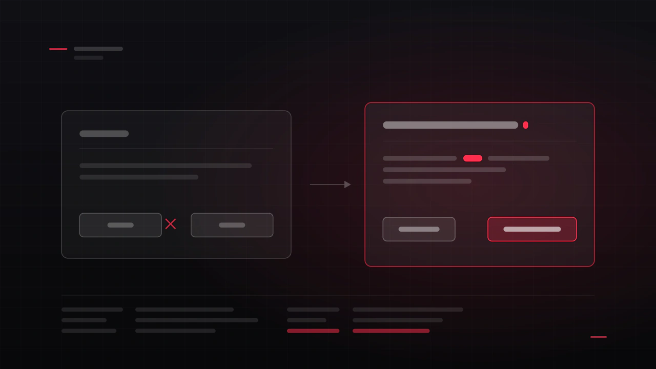 A confirm dialog rewritten: a vague title with OK and Cancel beside the same dialog with a question, a consequence and two verbs