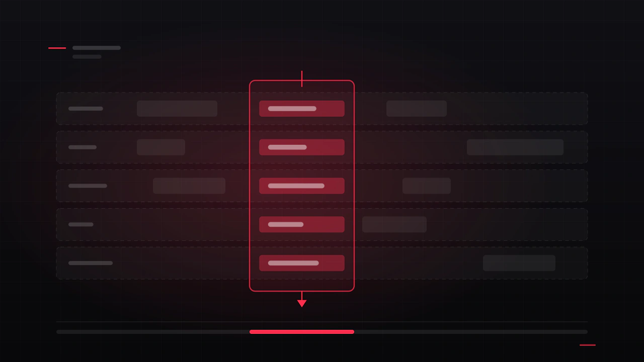 A game drawn as horizontal layers with one narrow column taken through all of them at full quality, and the rest left grey