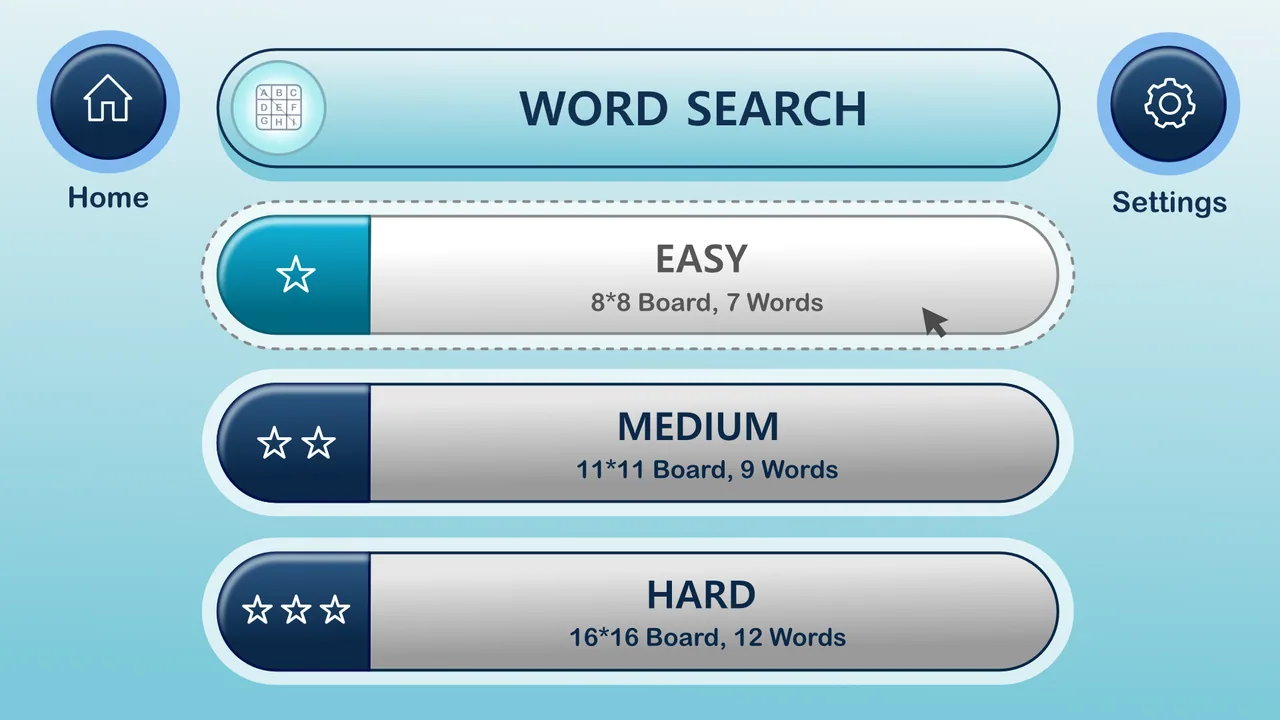 Game UI/UX Design for TSOlife: Word Search, difficulty